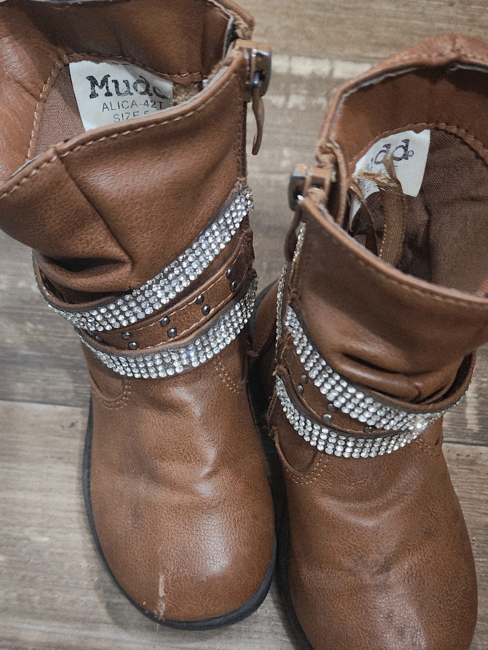 Mudd Kid's Brown Rhinestone Strap Ankle Boots